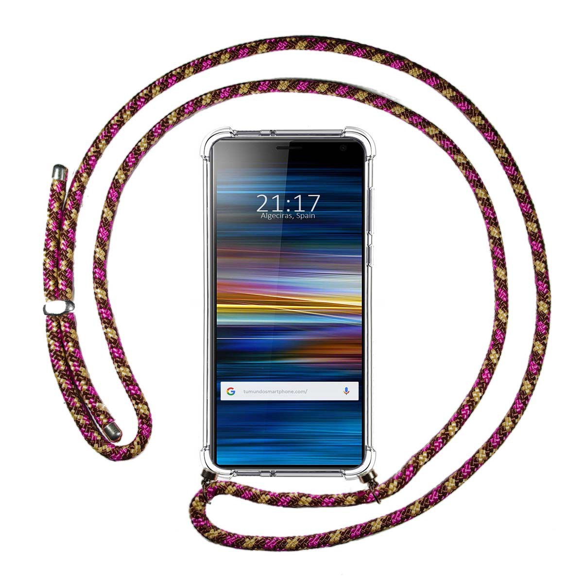 Tumundosmartphone Funda Colgante Transparente para Sony Xperia 10 Plus con Cordon Rosa / Dorado