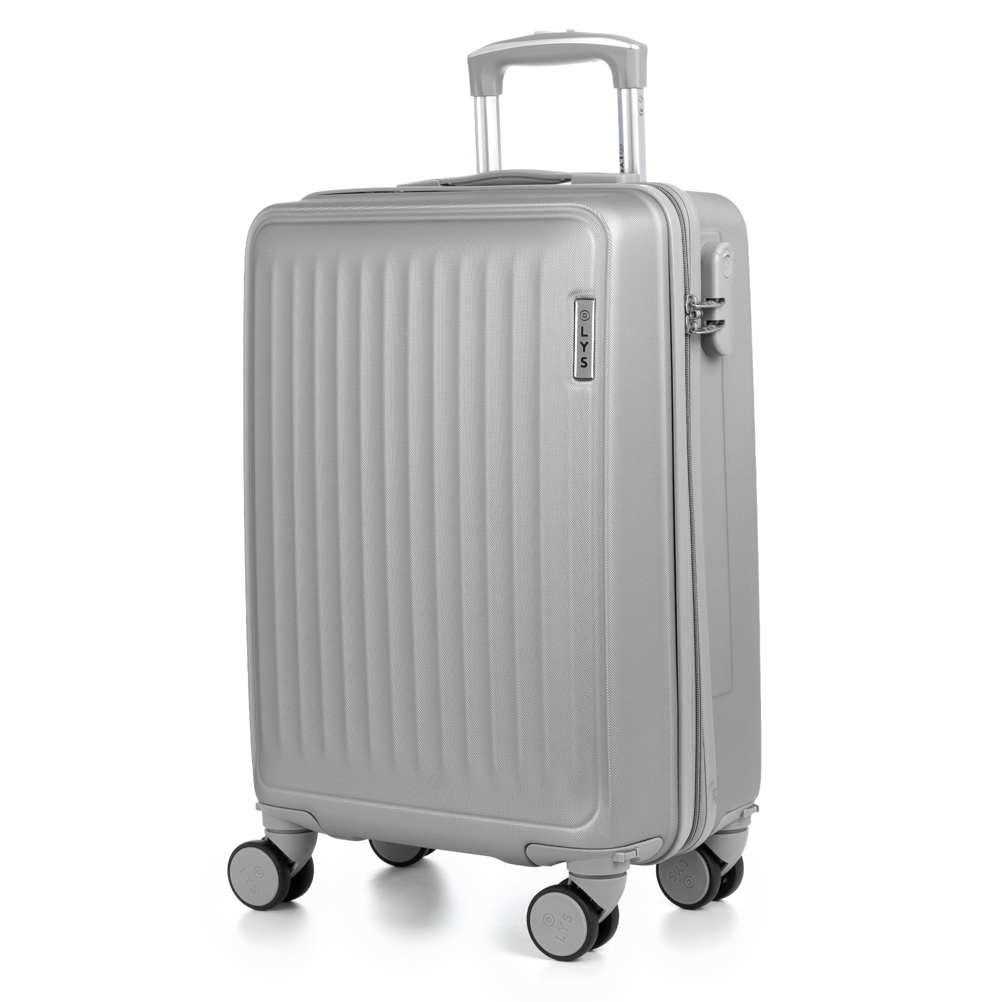 Maleta de cabina Trolley en material ligero de ABS de alta resistencia. Cerradura numérica y 4 ruedas dobles extraíbles y giratorias 360°.