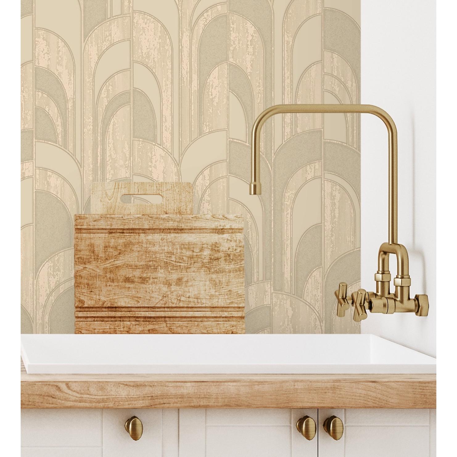 Papel pintado vinílico de arcos art déco crema con textura en relieve - Bissen Arches 681667 de GAULAN - Rollo de 10 m x 1,06 m