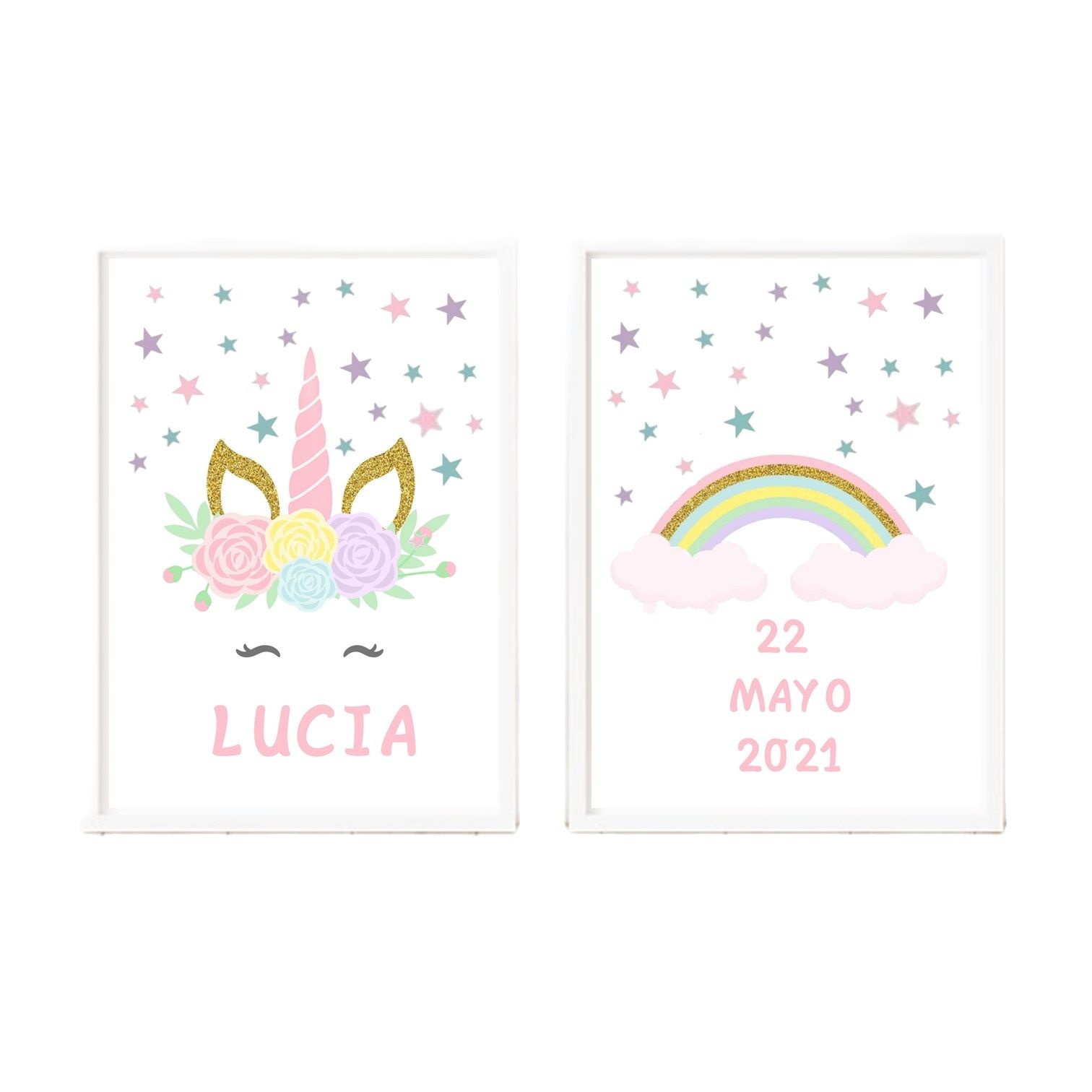 Didart Handmade - Lienzo para Pintar por Números Infantil Personalizado con Unicornio Arcoiris y Set de Pintura Acrílica