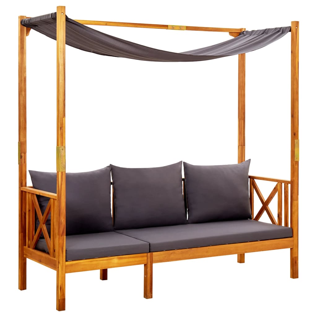 vidaXL Banco de jardín con toldo madera maciza de acacia