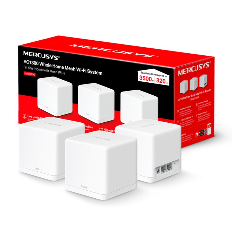 Mercusys halo h30g (pack 3) mesh ac1300 dual band gigabit wifi system