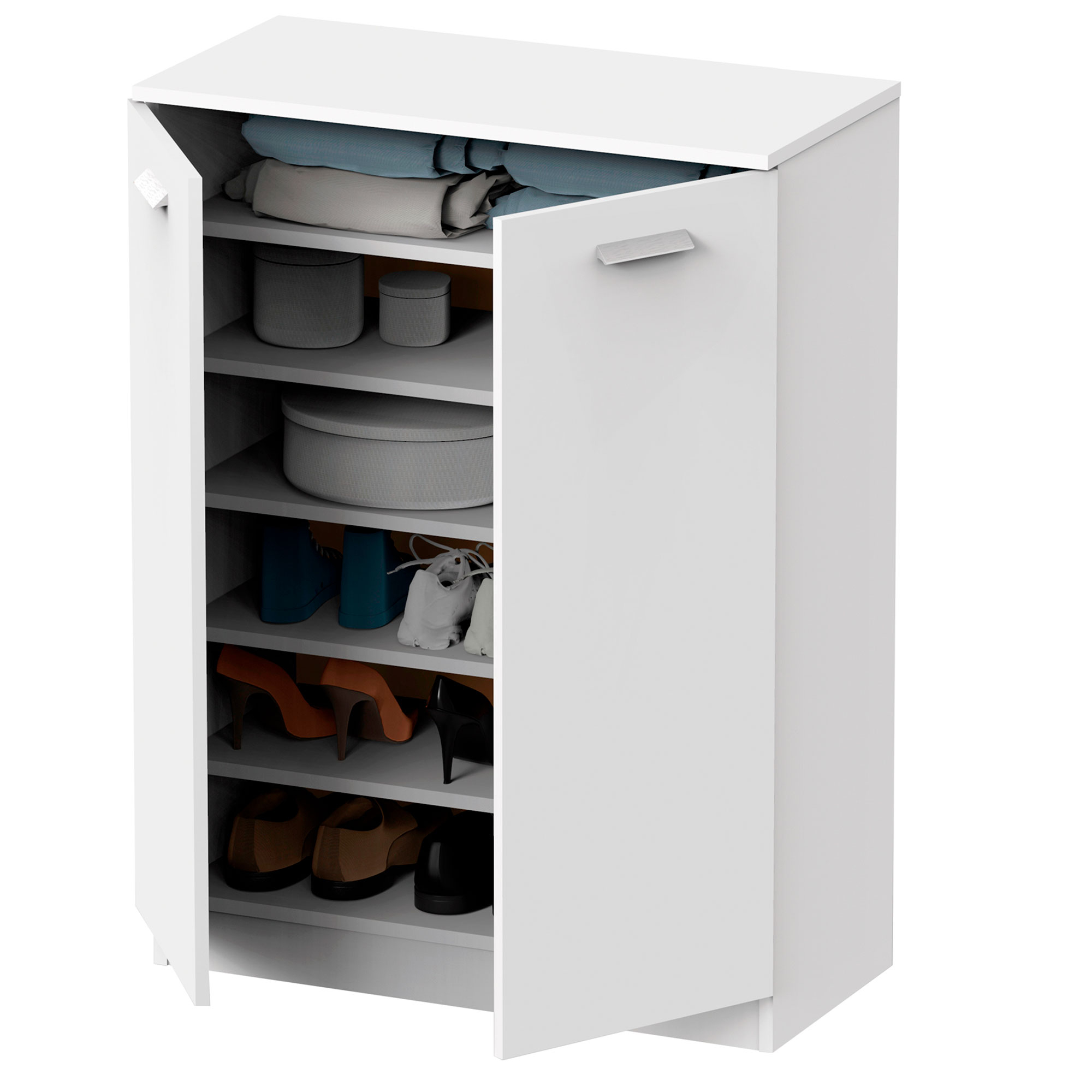 Briebe Nova Armario Dormitorio, Multiusos, Baño, Mueble Cocina, Zapatero 2 Puertas 5 Estantes101x74x36 cm, , Blanco