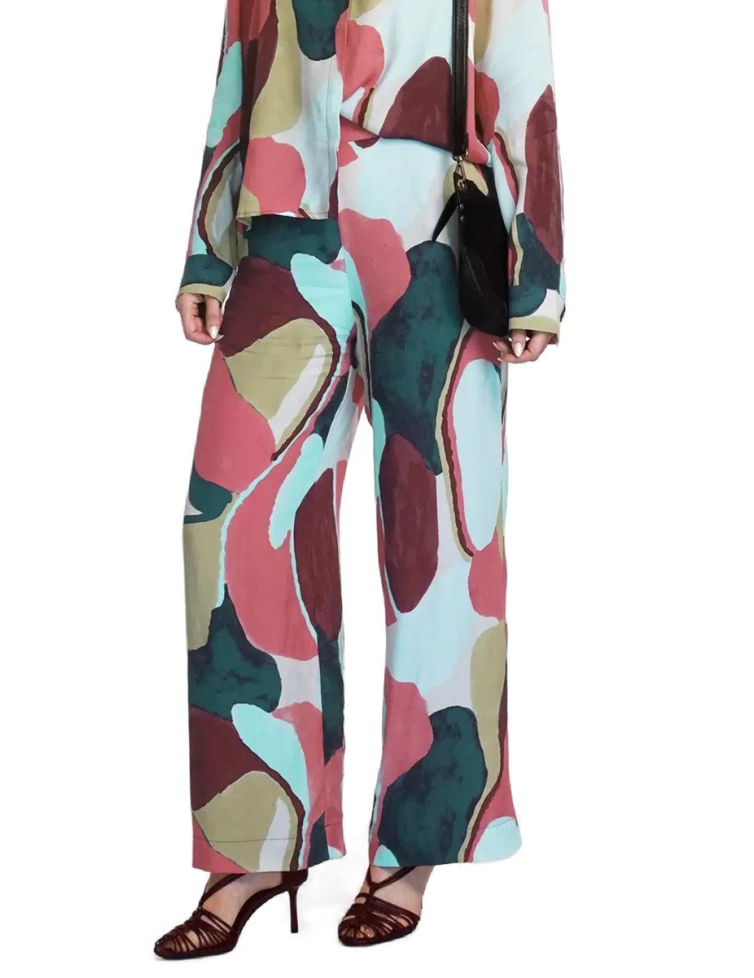 Pantalón de tela Vila Lulu multicolor wide leg para mujer