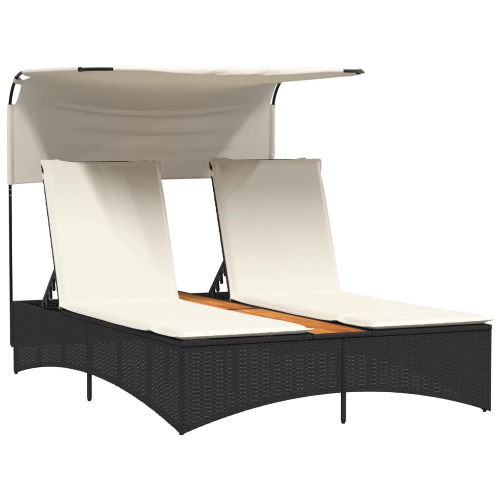 Vidaxl Tumbona Doble con Capota Ratán Sintético Negro/gris/beige