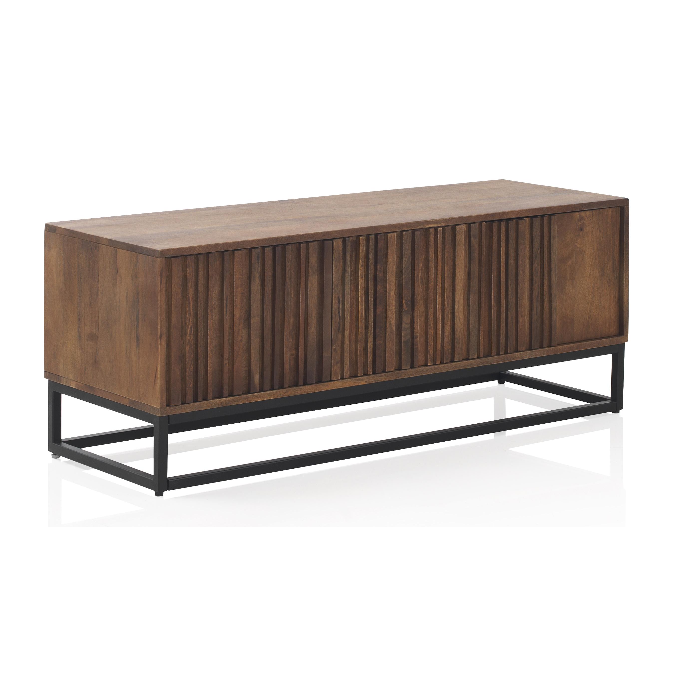 Mueble Tv 3 Puertas Laminadas Madera Maciza De Mango, Base Metal. El mejor complemento para tu hogar. Fijalo