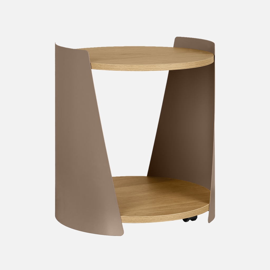 sweeek - Mesa auxiliar de metal y efecto madera, curvado con ruedas , Molto , 40x39x47