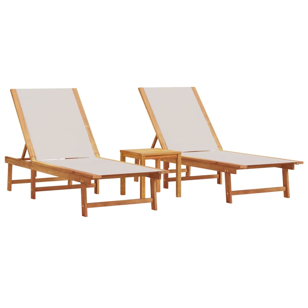 Vidaxl Tumbonas 2 Uds con Mesa Madera Maciza Acacia y Textileno Negro, Crema, Gris