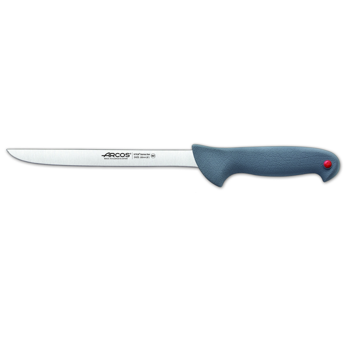 Cuchillo Fileteador Arcos Colour Prof 242500 de Acero Inoxidable Nitrum y Mango Ergonómico de Polipropileno de 20 Cm con Funda Display