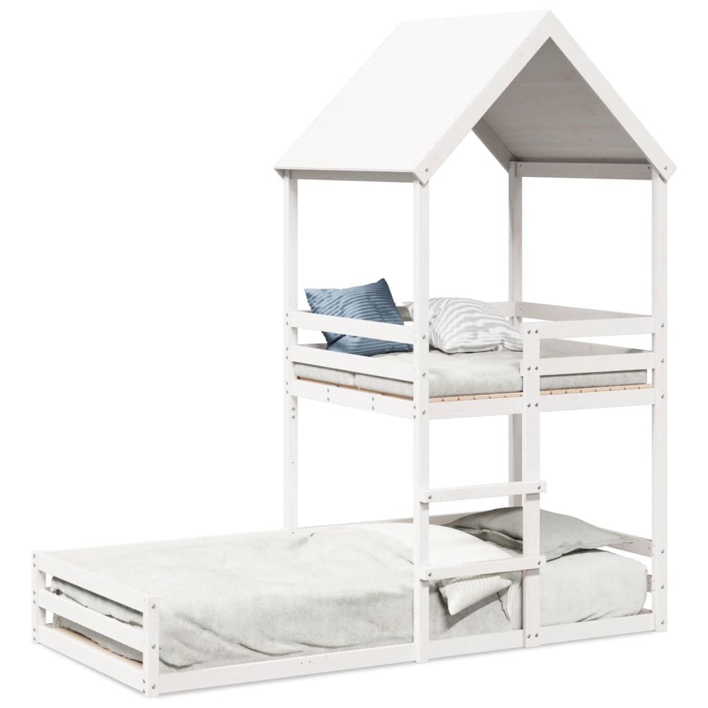 vidaXL Cama con techo madera maciza de pino blanco 90x200 cm