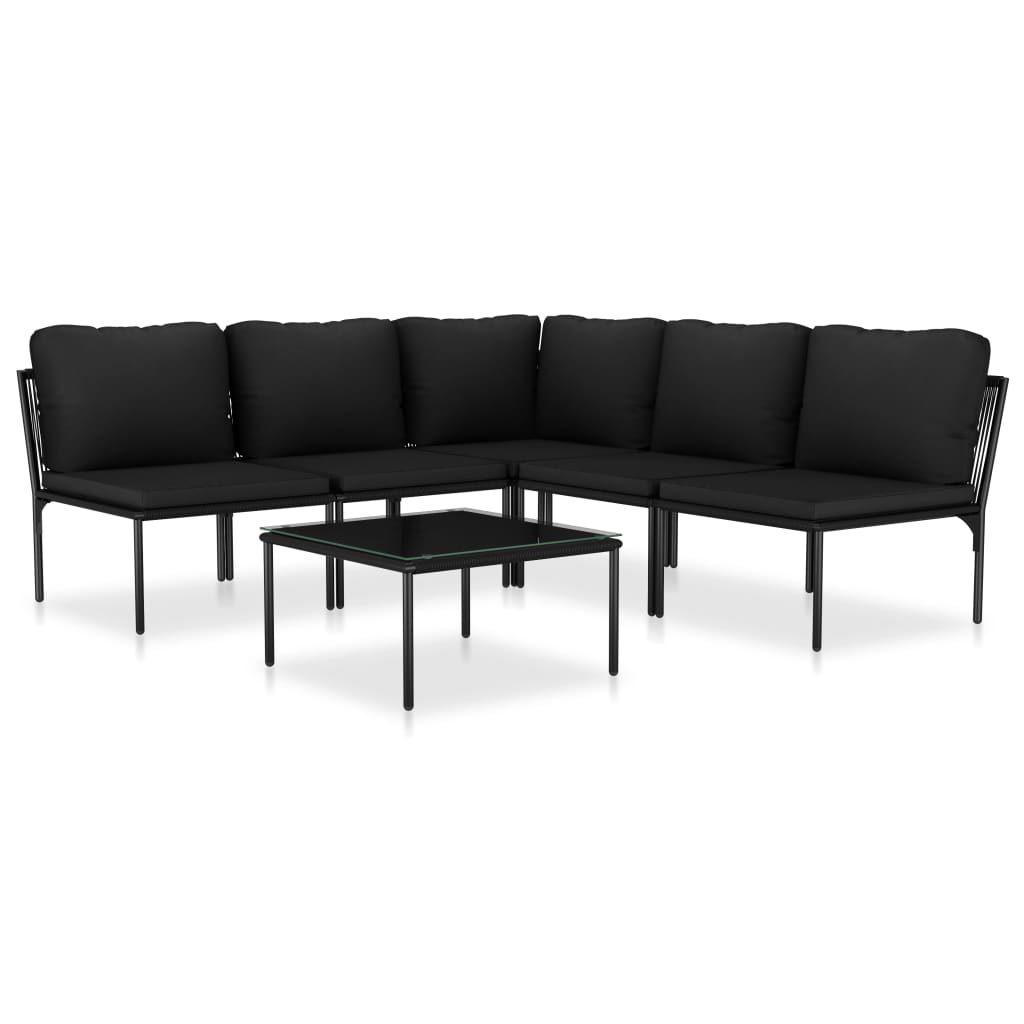 vidaXL Juego de muebles de jardín 6 piezas con cojines PVC negro