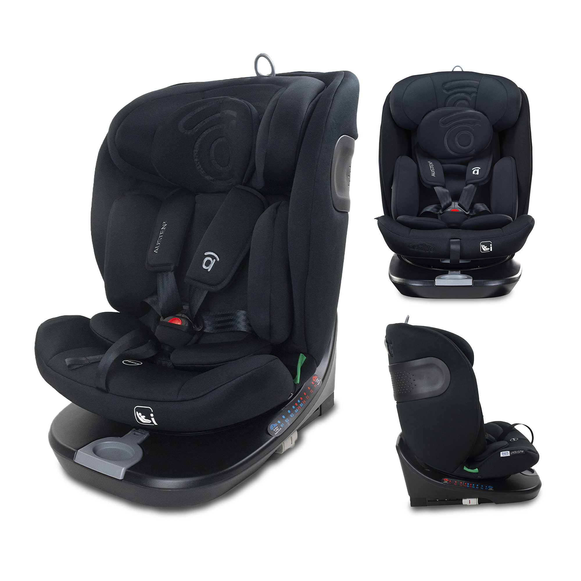 Asalvo Silla de Auto Austen 2 i‑Size 40–150 cm – Rotación 360°, Isofix + Top Tether, Uso Evolutivo de Recién Nacido a 12 Años, Fácil de Instalar y Fundas Lavables