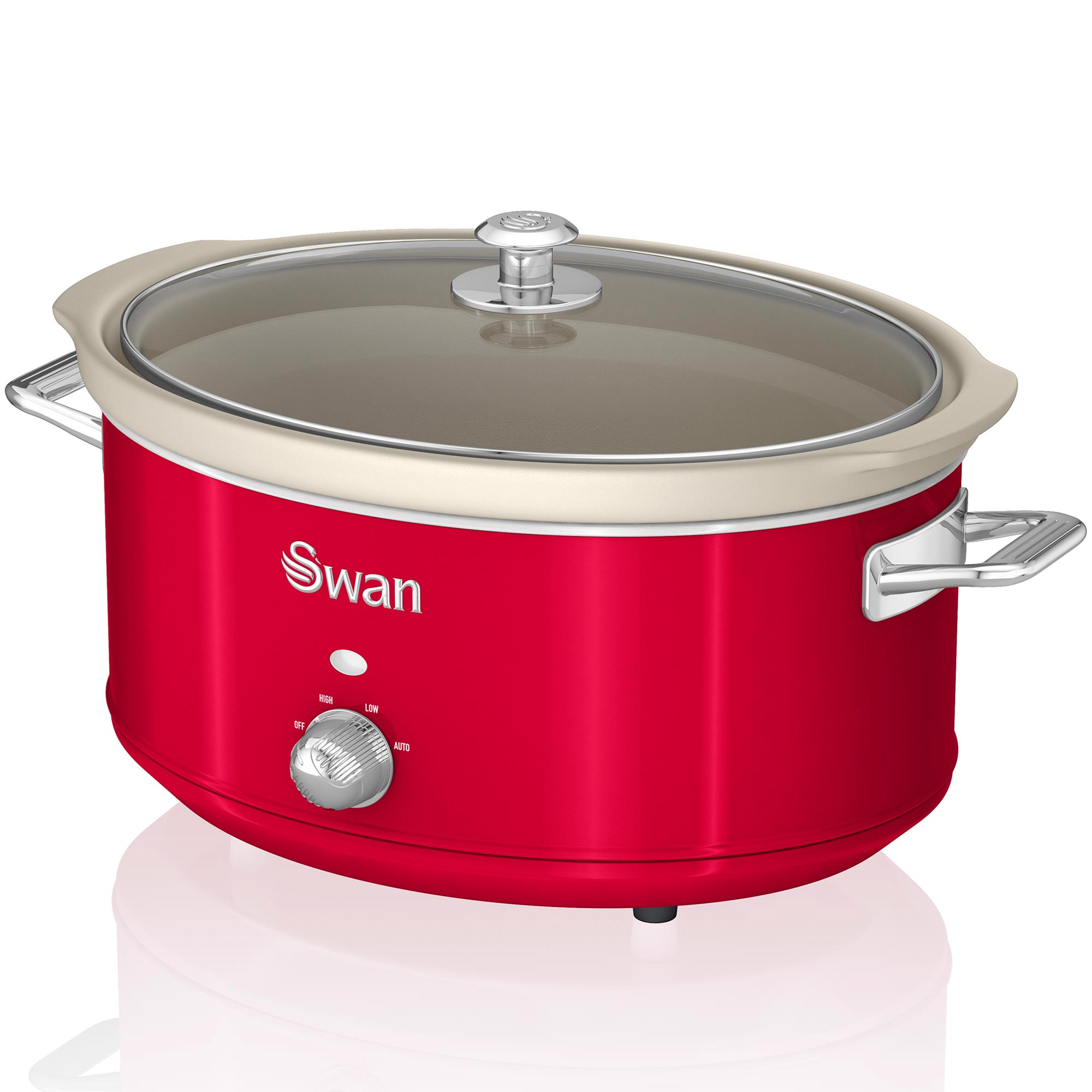 SWAN SF17031RNEU Retro Olla Cocción Lenta, 6,5L, Recipiente Extraíble Antiadherente Cerámica Libre PFOA, Vintage, 320W, Rojo