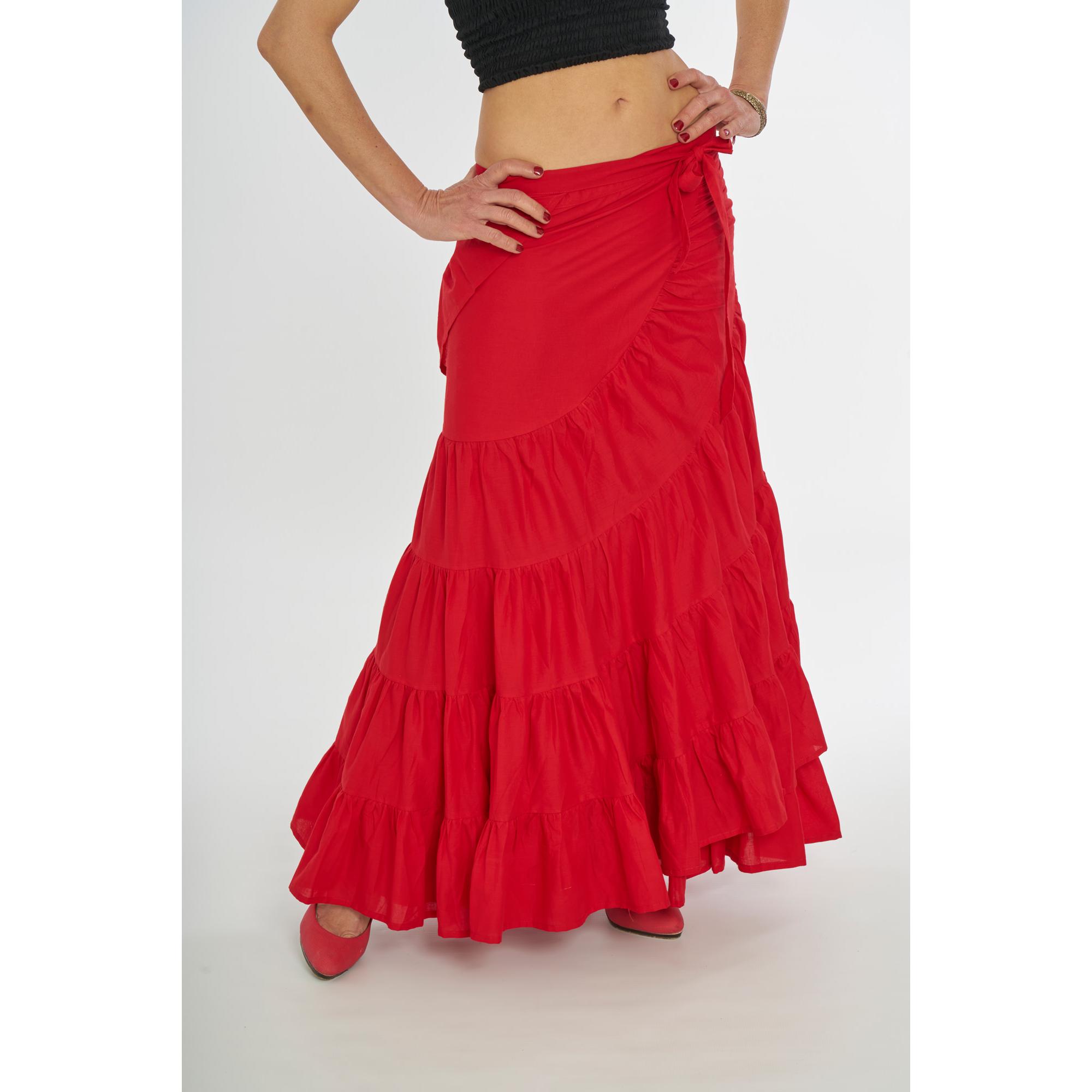 Falda Flamenca Larga Mujer 100% Algodón natural – Falda Flamenco Envolvente con Volantes | Talla Única Ajustable