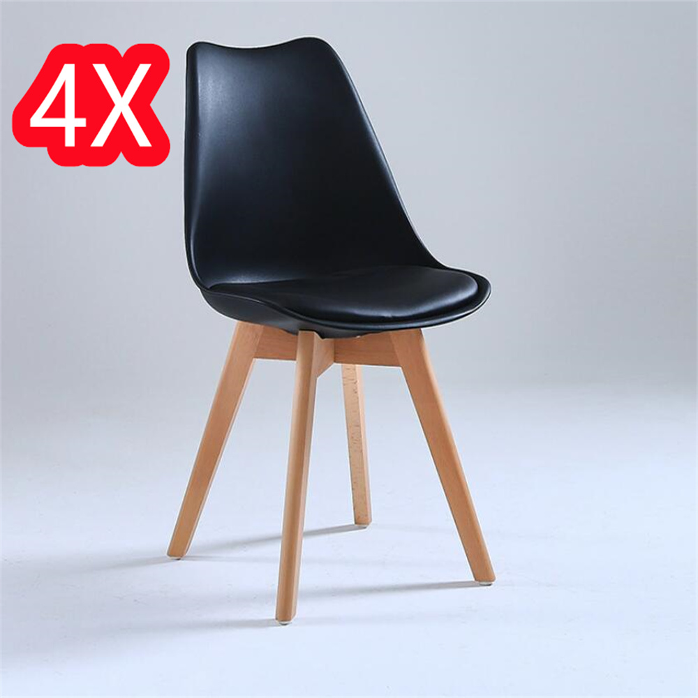 Juego de 4 sillas tulipán con patas de madera, mueble estilo nórdico medieval, con asiento acolchado de cuero sintético, para escritorio, comedor, dormitorio, balcón o restaurante BAR hosteleria, OFICINA Mesa de comedor nórdica  cocina, BLANCO