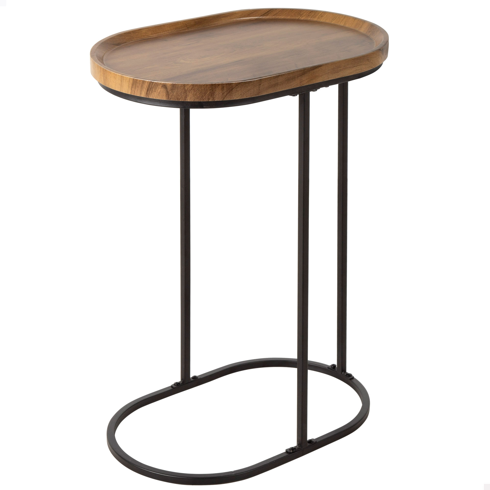 Max Home - Mesa auxiliar redonda, 45x30x60 cm, peso máximo soportado 5 kg, efecto roble,  estructura metálica negra, mesita de centro, decoración, para salón, dormitorio, oficina