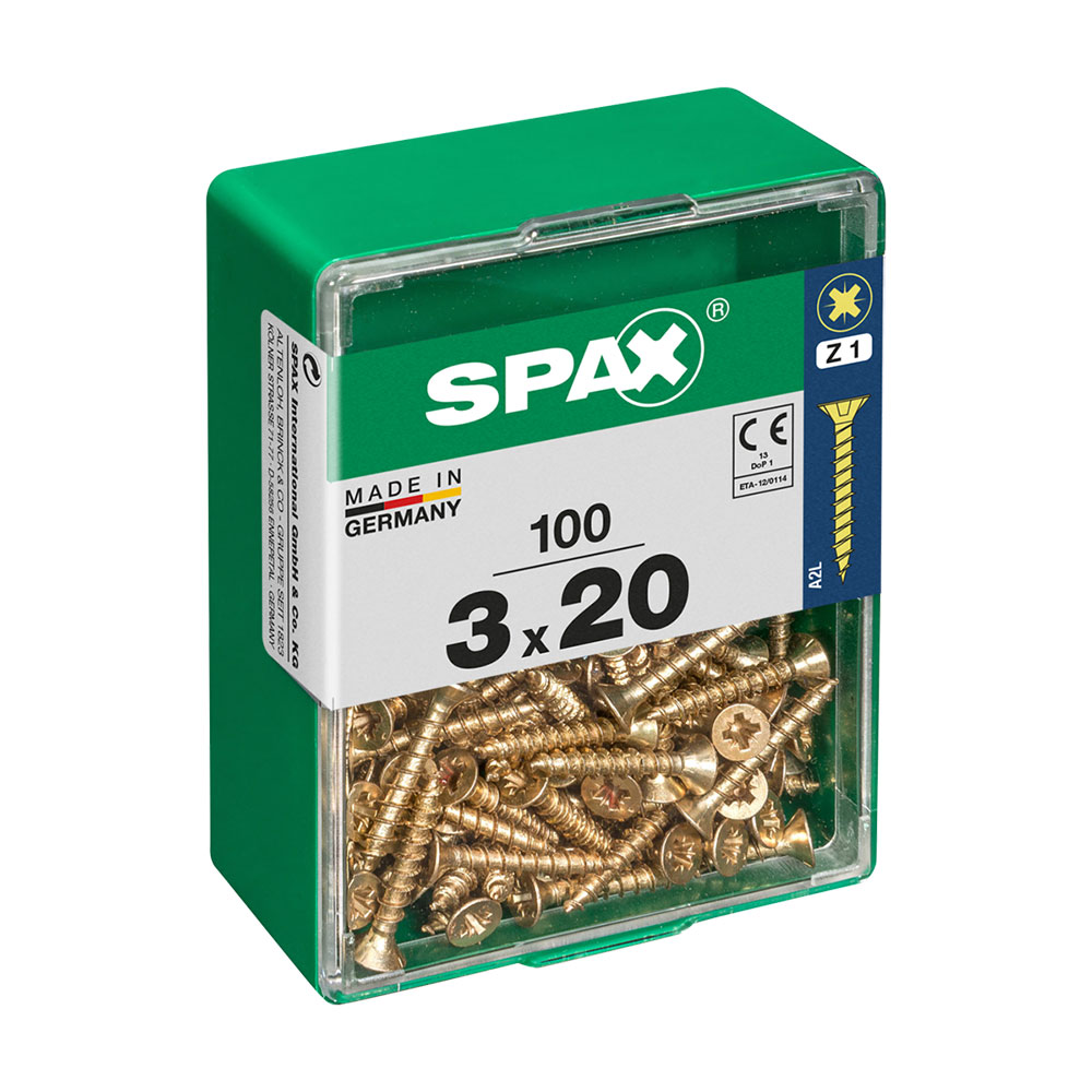 Caja 100 uds. tornillo madera spax cab. plana yellox 3,0x20mm spax