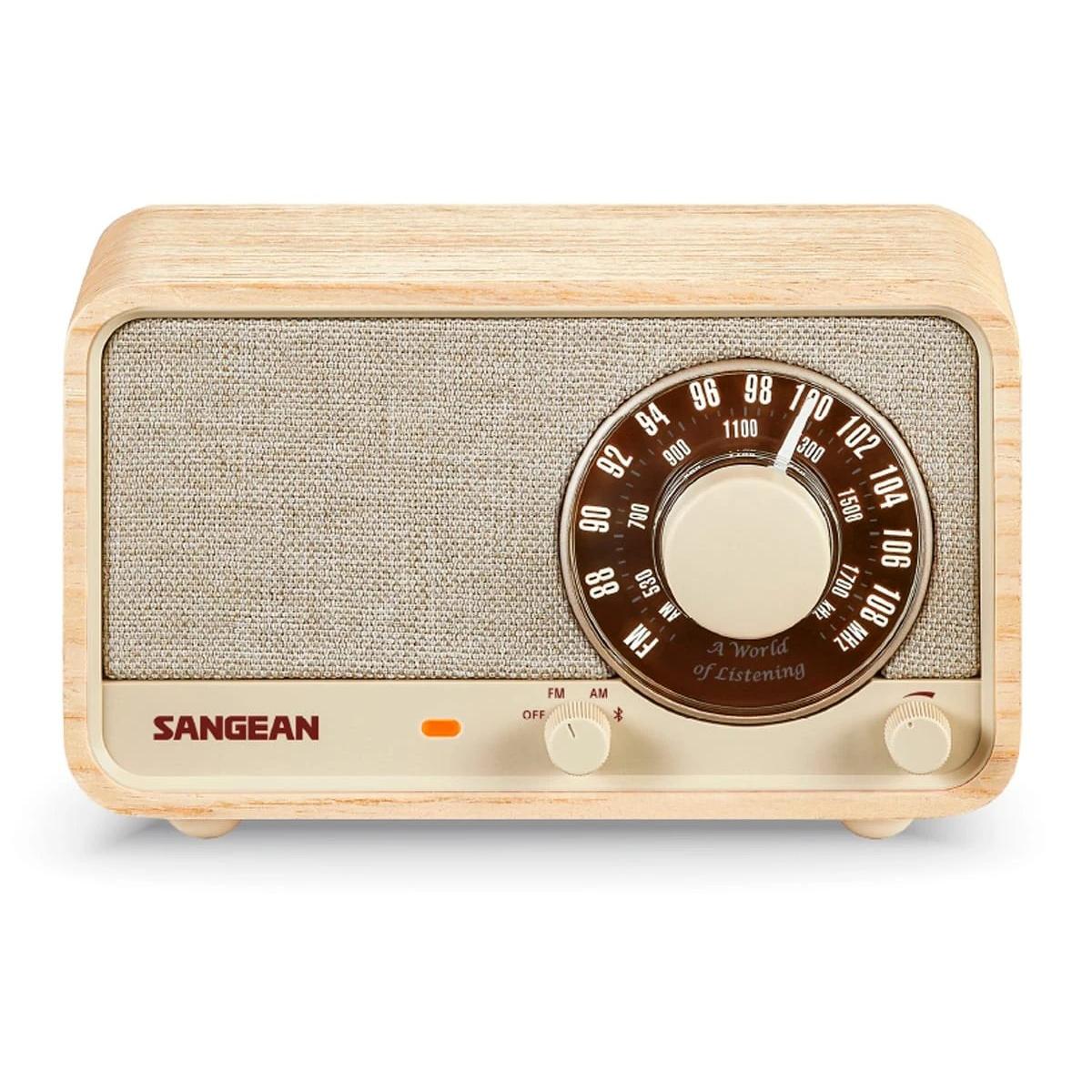 Radio Sintonizador AM/FM con Altavoz Radio con mueble de madera Sangean WR-8  | AM/FM, a Batería integrada 3350 mAh; autonomía hasta 54 horas; carga por USB-C, Fresno blanco