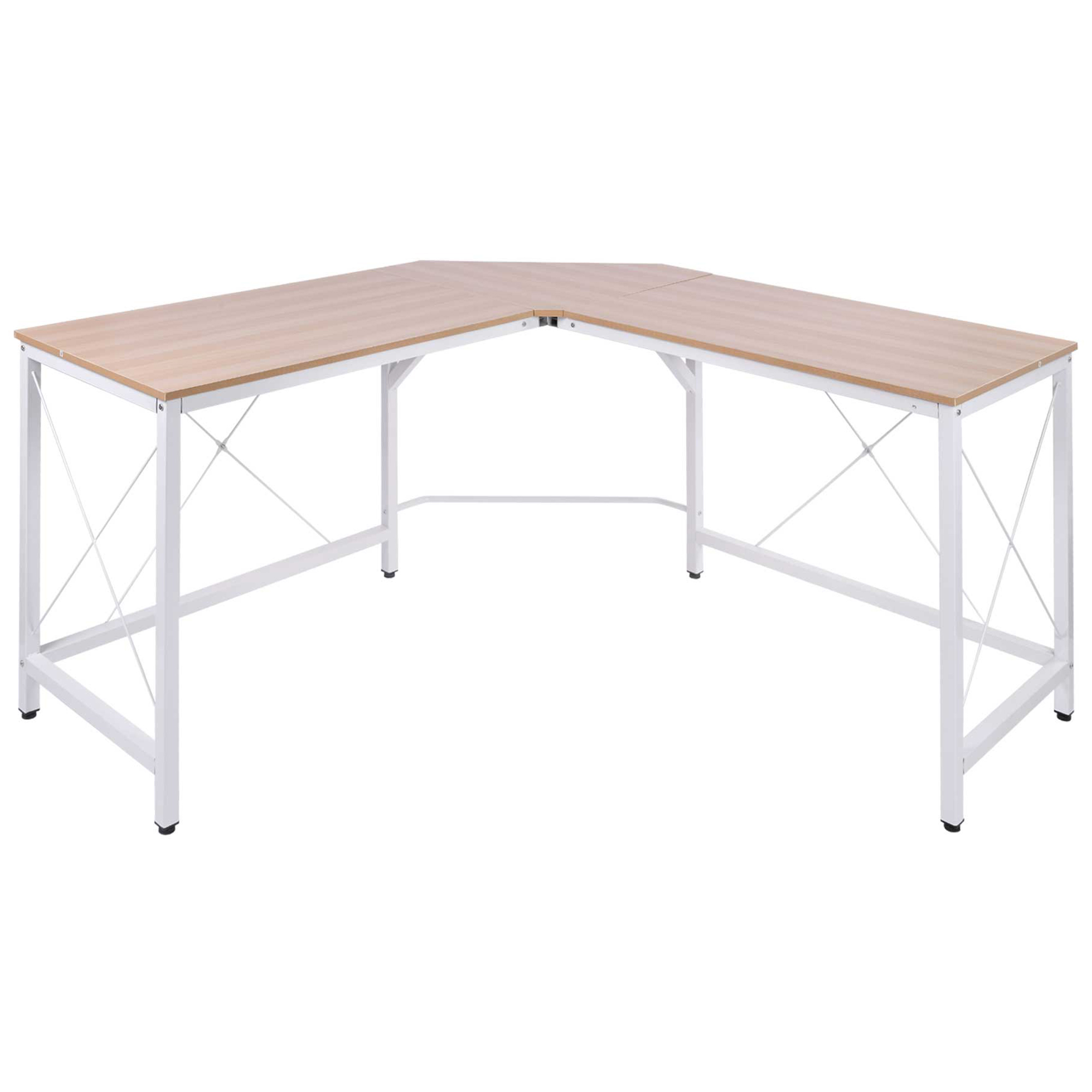 HOMCOM Mesa de Ordenador PC Escritorio para Oficina Hogar Tipo Mesa Esquinera Forma L Marco Metal 150x150x76cm