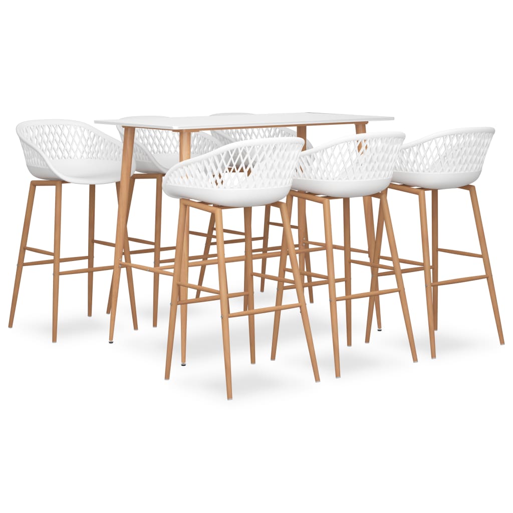 vidaXL Mesa alta y taburetes de bar 7 piezas blanco