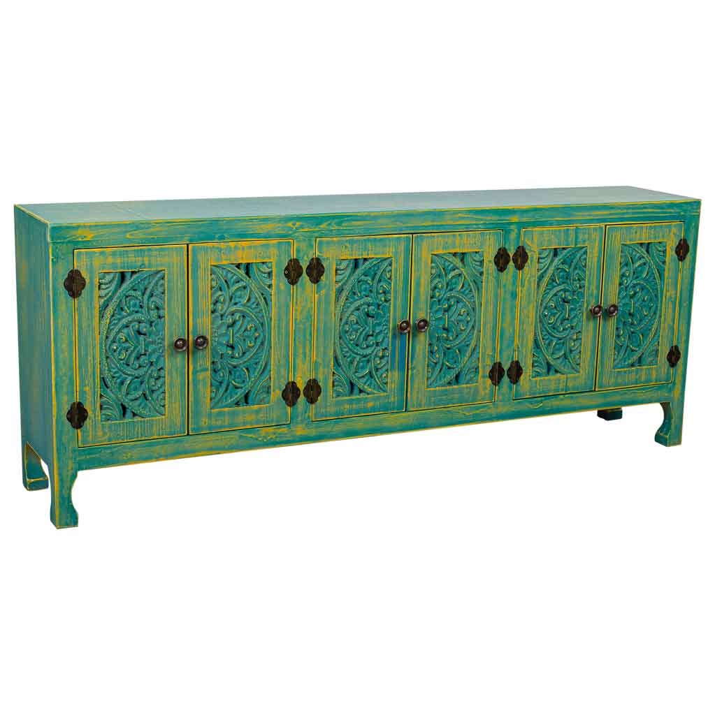 Wonderlust Deco - Mueble bajo de madera de 6 puertas 130x24x51,5 Blanco 130x24x51,5h cm