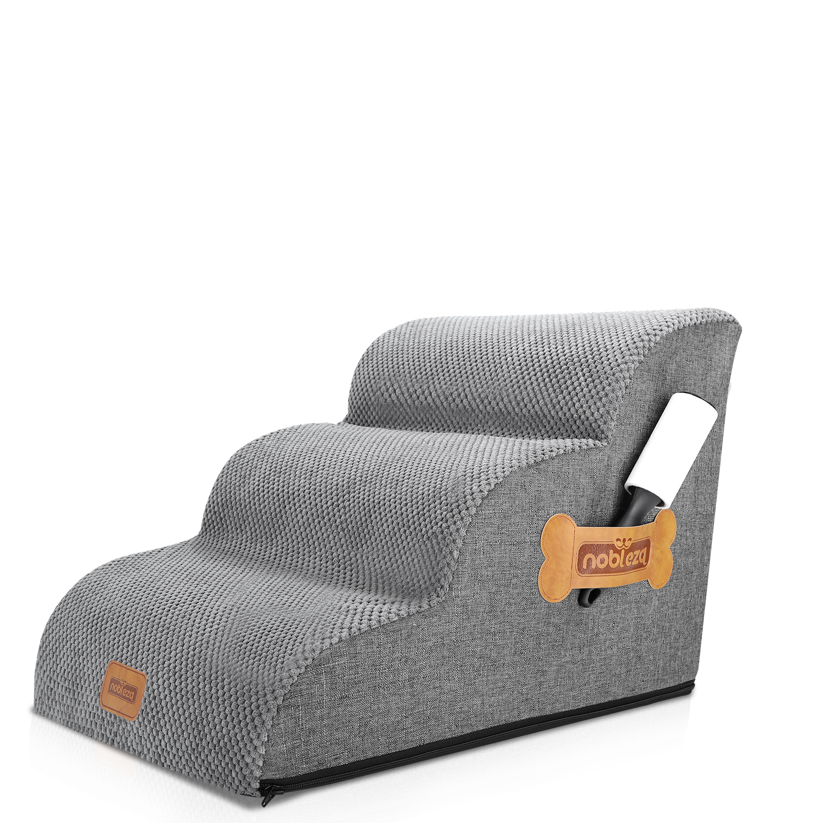 Nobleza - Escalera para Perros, Escaleras Rampa para Perros Mascotas de Espuma de 3 Escalones con Rodillo para Pelusa, Escalera para Cama de Perros Pequeños Perros y Gatos Subir a la Cama