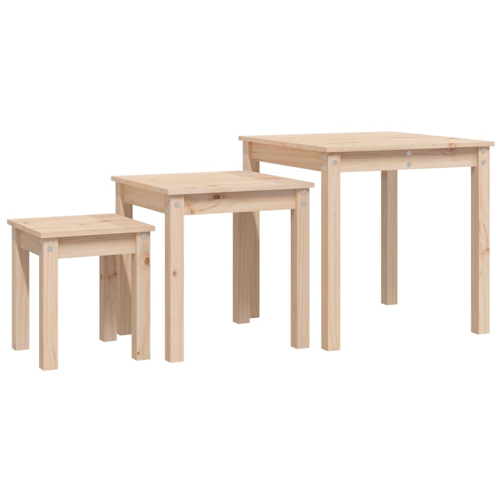Vidaxl Mesas Apilables de Madera Maciza de Pino Natural