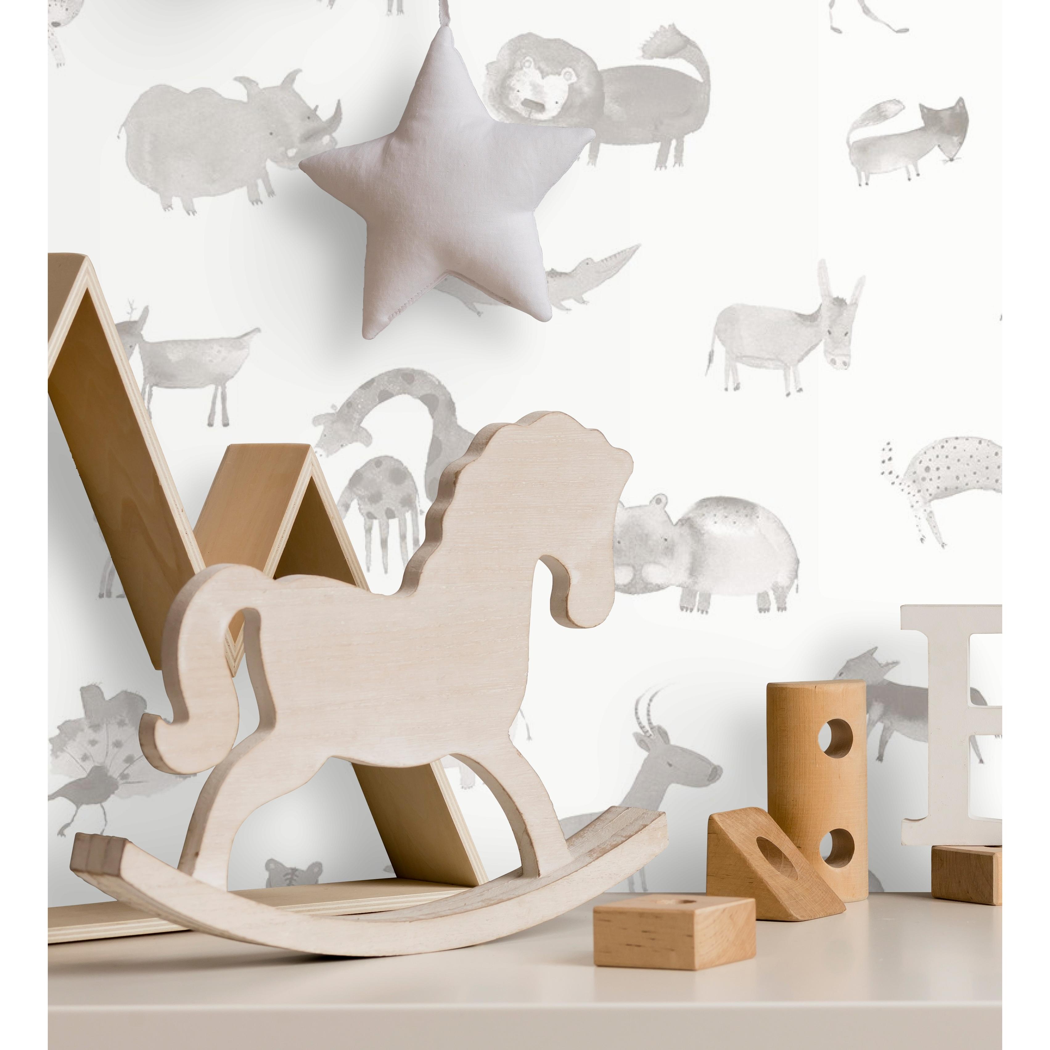 Papel pintado infantil con animales del zoo jirafas elefantes tigres leones y monos - Animals Zoo 125923 de GAULAN - Rollo de 10 m x 0,53 m