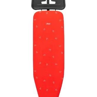 UFESA - Tabla de planchar DEEP 80406107 de 1240 mm de largo y 38 cm de ancho, ajustable en altura (77–94 cm), con cubierta de rejilla para mejor circulación del vapor y funda de algodón 100%, color rojo