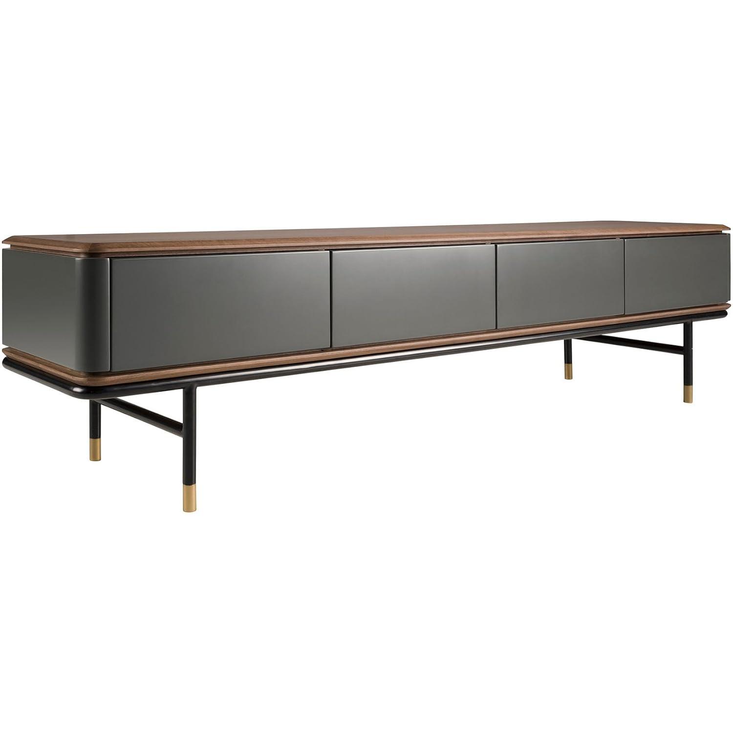 ANGEL CERDÁ - Mueble TV en Madera Gris Oscuro y Nogal con Patas de Acero Negro - Mueble de Televisión con 4 Cajones Push & Pull - Diseño Moderno y Sofisticado - 200 x 45 x 50 cm