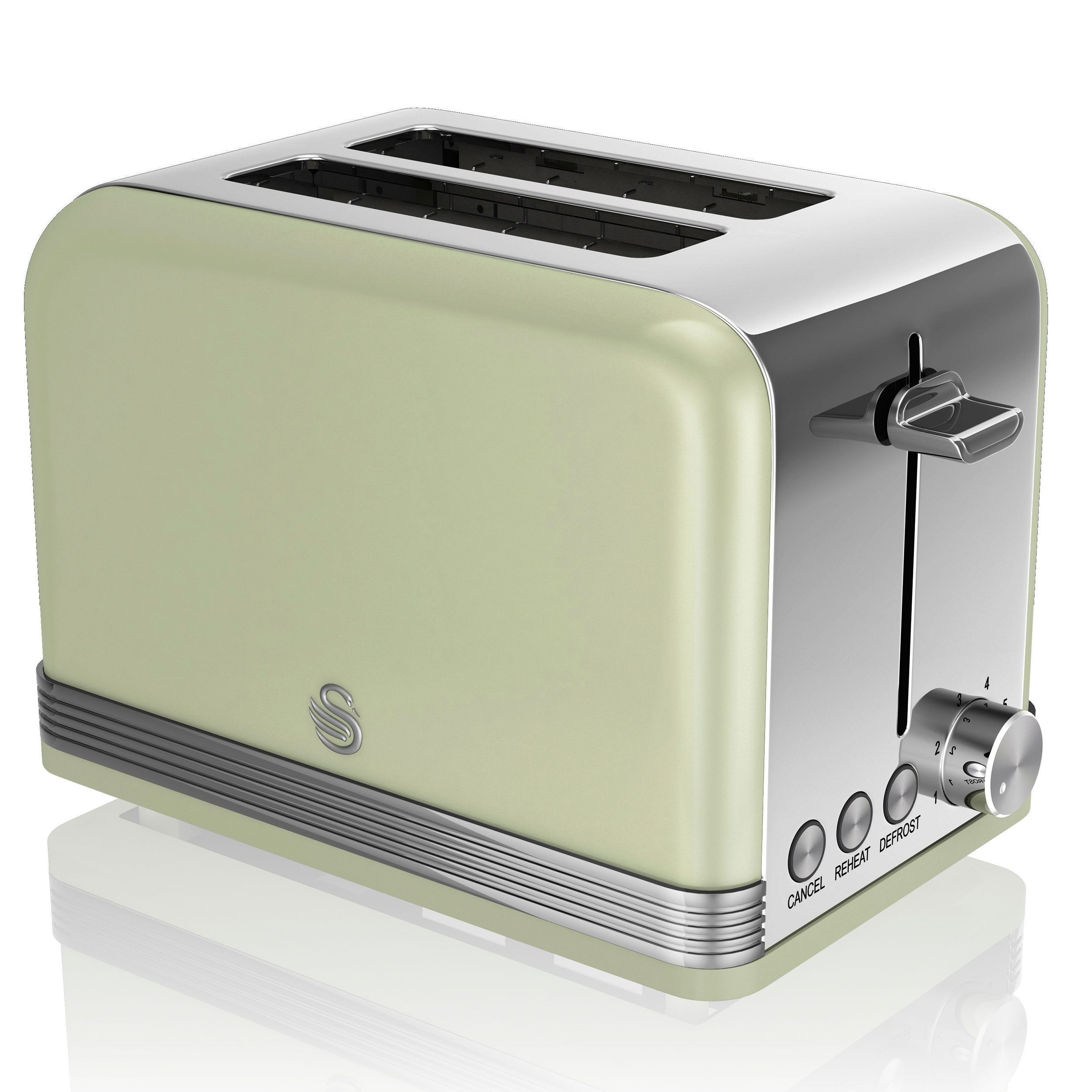 SWAN ST19010GNEU Retro Tostadora Pan Ranura Ancha 2 Rebanadas, Regulador Nivel de Tostado, Descongelación, 800W, Verde