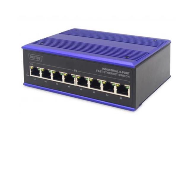 DIGITUS Conmutador Ethernet de Alta Velocidad Industrial de 8 Puertos Carril DIN, Rango de Temperatura extendido
