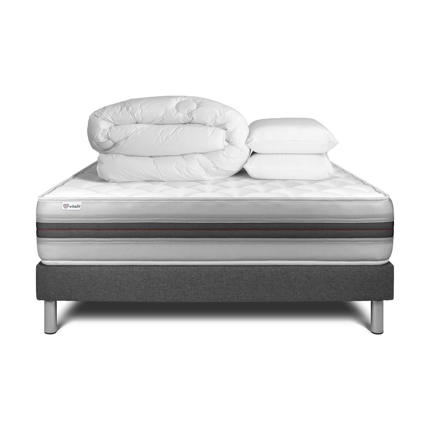 Pack cama completa - Colchón 140x190cm + Somier con láminas (kit) + 2 almohadas + Edredón - Vitalmemo Back