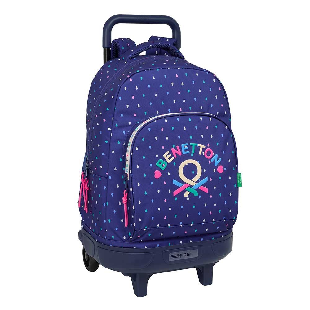 SAFTA | Mochilas Grandes con Ruedas Benetton Compact Evolution Extraíbles Mochila Escolar con Asa y Base Reforzada, Bolsillo Frontal con Cremallera, Bolsillos Laterales, Doble Tirador, Asa Superior