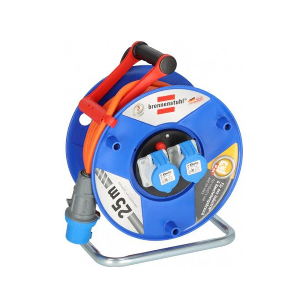 Brennenstuhl enrollacables Garant CEE 230V con alargador de 25m (uso universal en exteriores, con 2 enchufes CEE, fabricado en alemania)