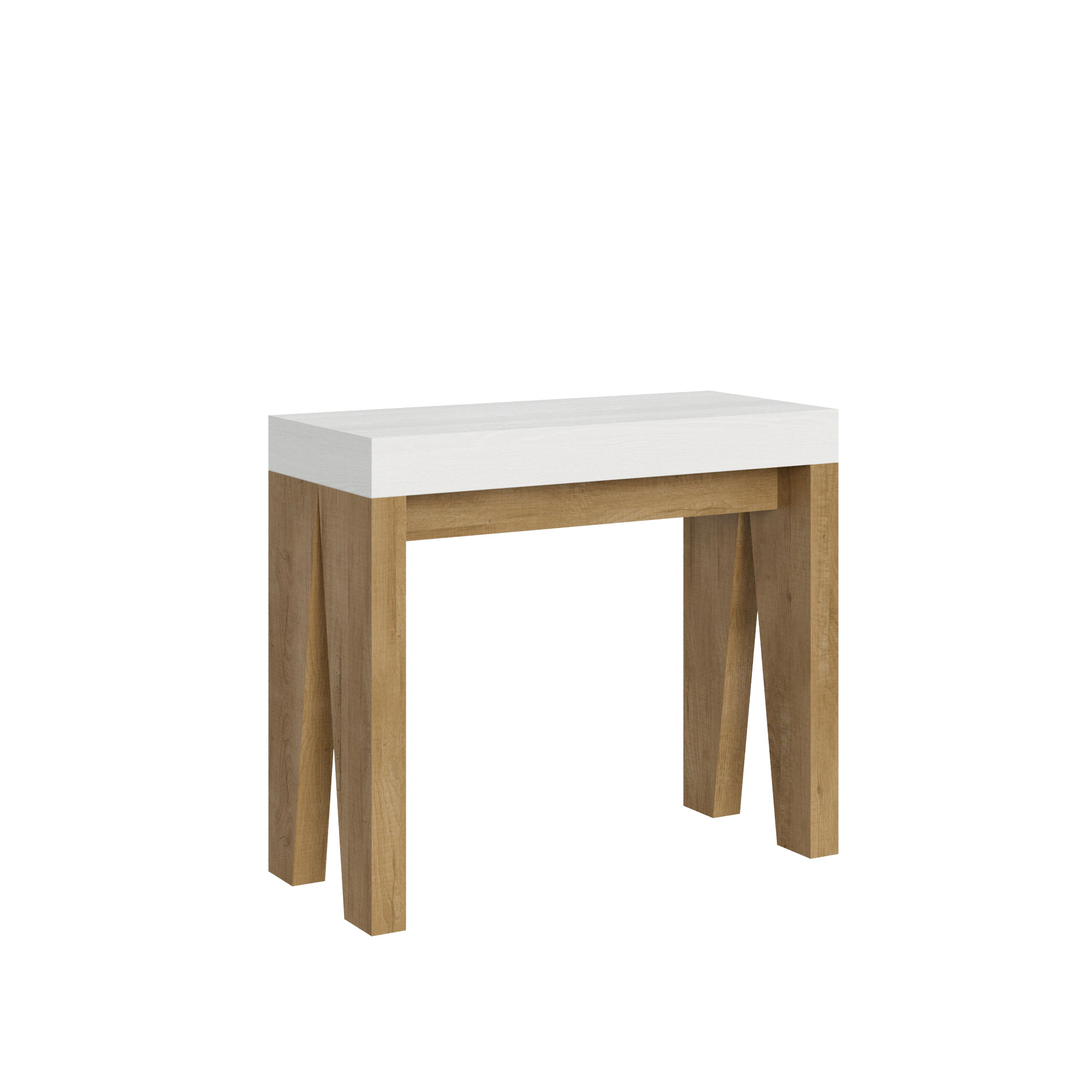 Consola extensible 90x40/300 cm Naxy Mix tapa Fresno Blanco - estructura Roble Natural - Itamoby