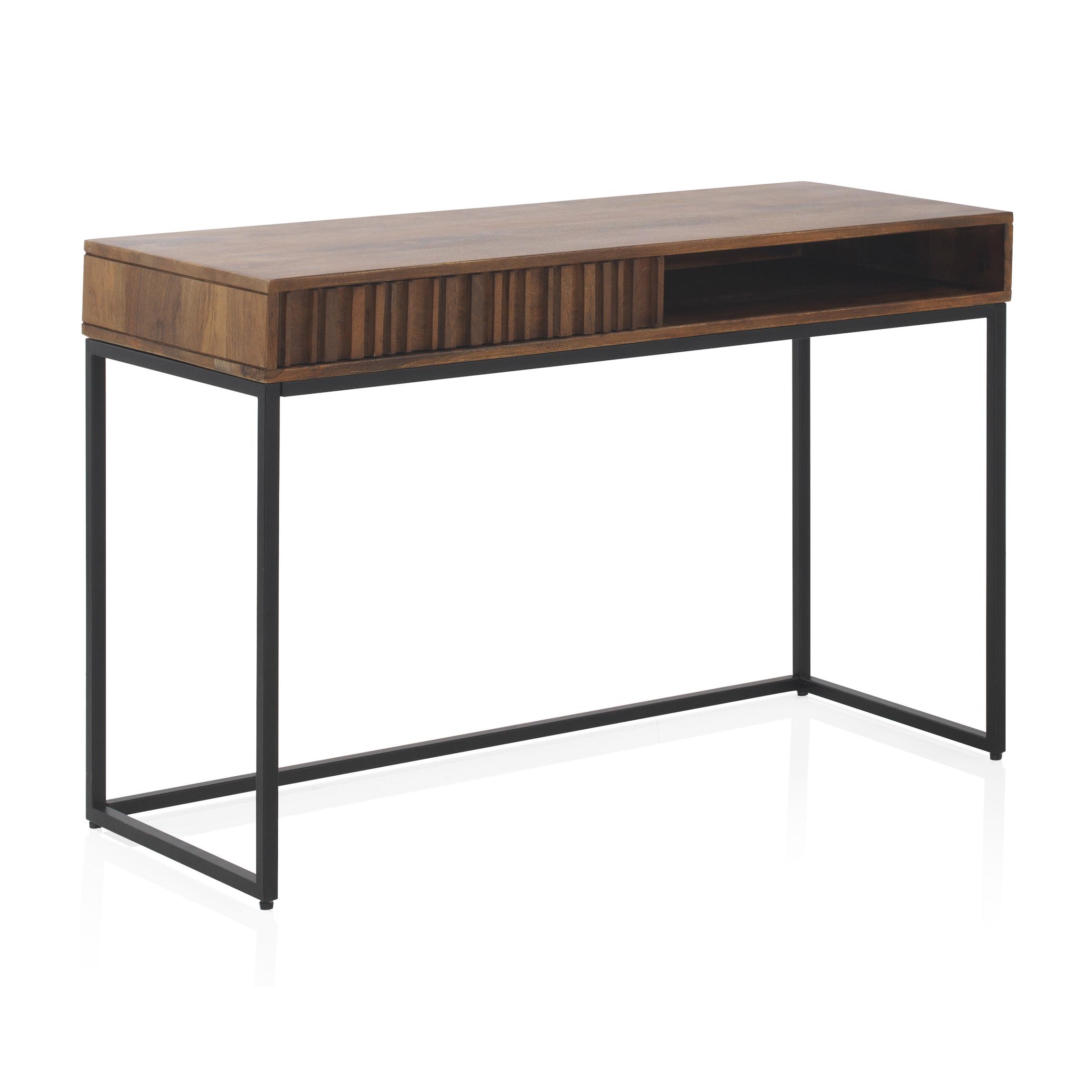 Escritorio Con Cajon Laminado Madera Maciza De Mango, Base Metal El mejor complemento para tu hogar. Fijalo