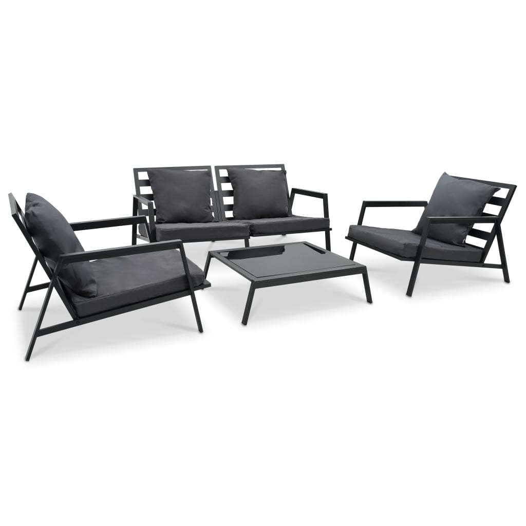 vidaXL Muebles de jardín 4 pzas y cojines de aluminio gris oscuro