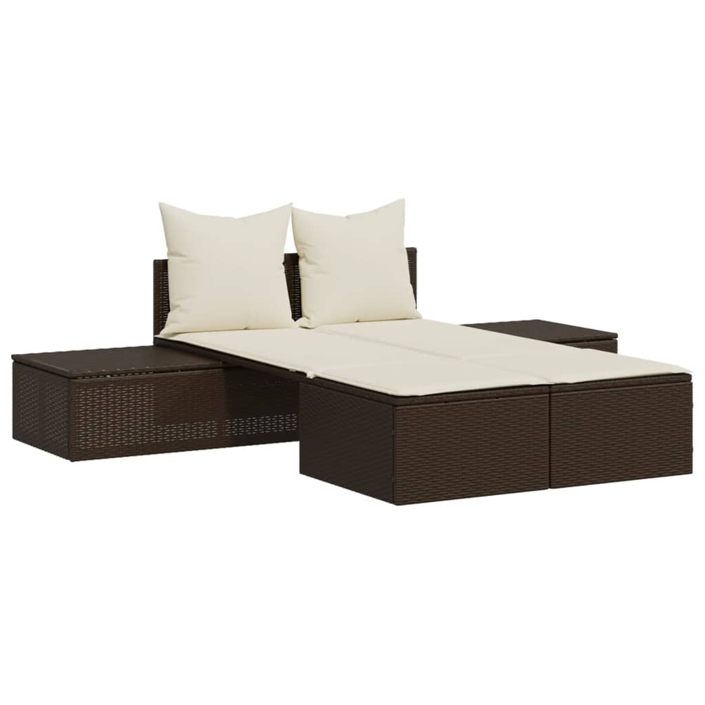 Vidaxl Tumbona Doble con Cojines Ratán Sintético Negro Marrón Gris para Jardín Playa Piscina Terraza