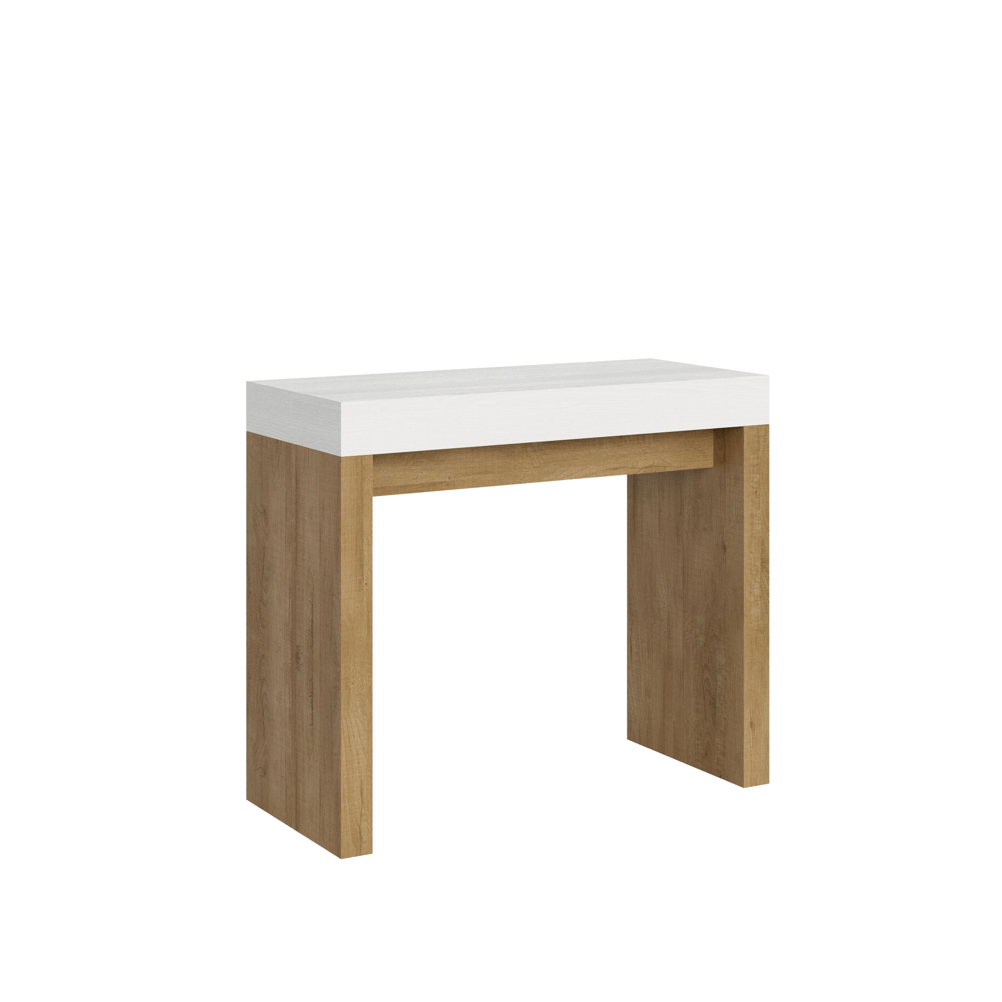 Consola extensible 90x40/196 cm Roxell Mix Tablero pequeño Fresno blanco - Estructura Roble natural - Itamoby