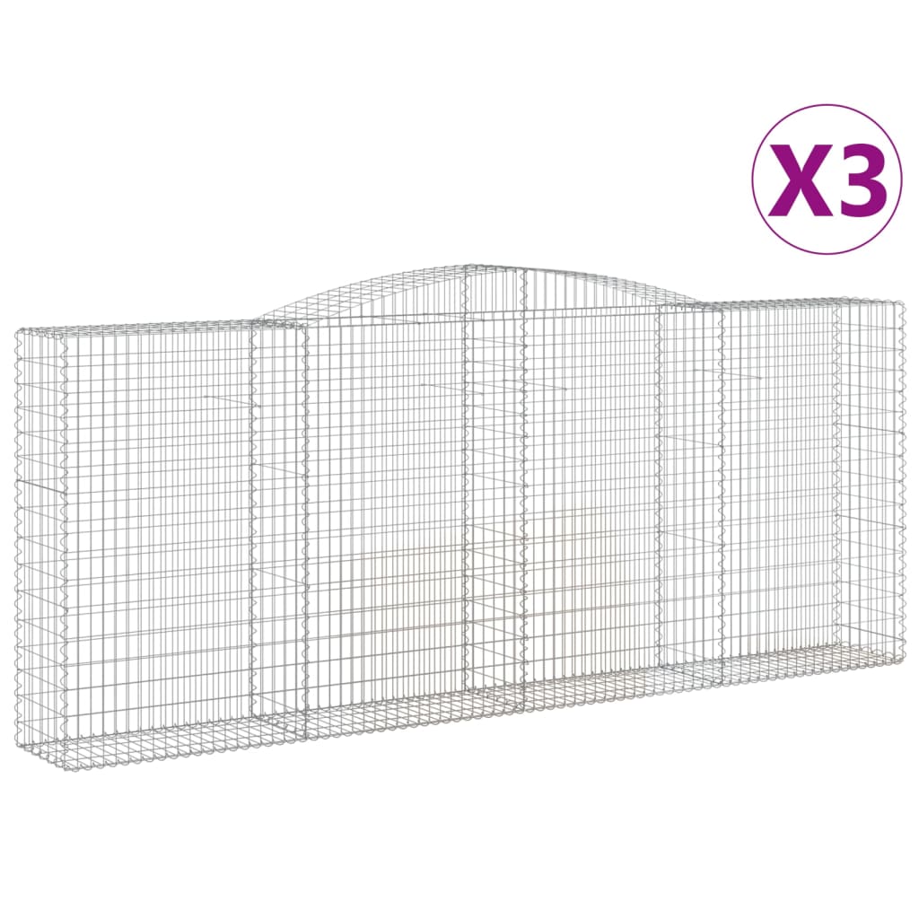 Vidaxl Cestas de Gaviones 3 Uds. Forma de Arco Hierro Galvanizado 400x30x100/120 Cm