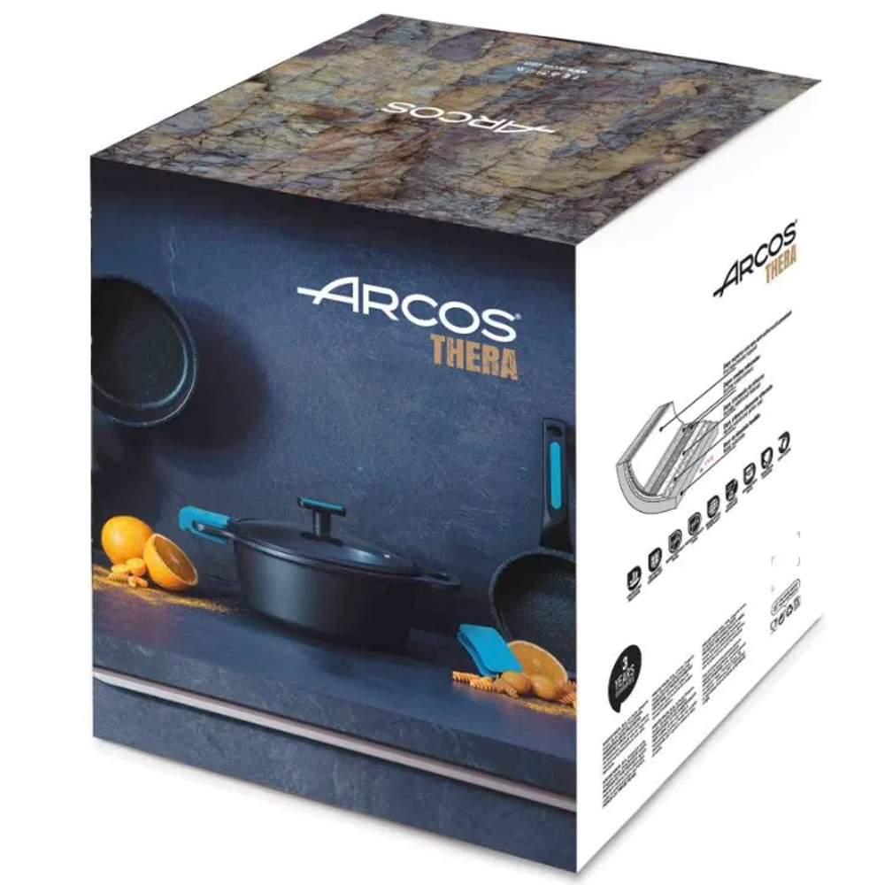 ARCOS Thera - Batería de Cocina (4+2 Piezas) - Aluminio Fundido - Recubrimiento Antiadherente - Tapas Cristal - Asas Silicona