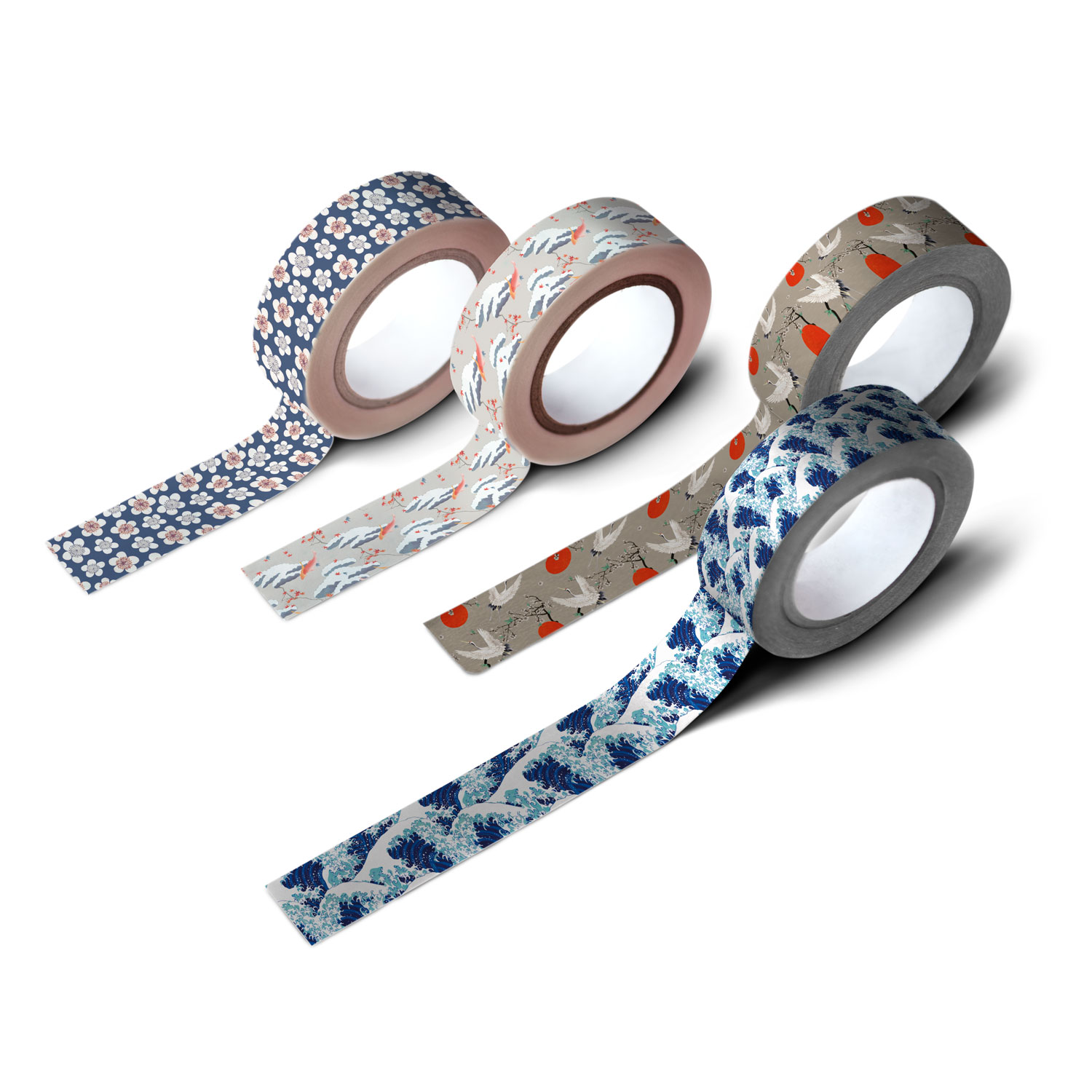 Grupo Erik Set Washi Tape Hokusai, 4 rollos de 3 metros - Pegatinas scrapbooking - Cinta adhesiva decorativa - Cinta decorativa scrapbooking materiales ideal para manualidades - Papelería bonita