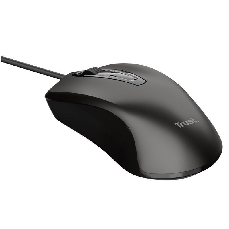 Trust Basics Optical Mouse 1200 DPI Wired with 3 Buttons and Scroll Wheel, USB-A Connection for PC and Mac, 170 cm Cable Length, Ergonomic Design, Ideal for Gaming and Everyday Use.
