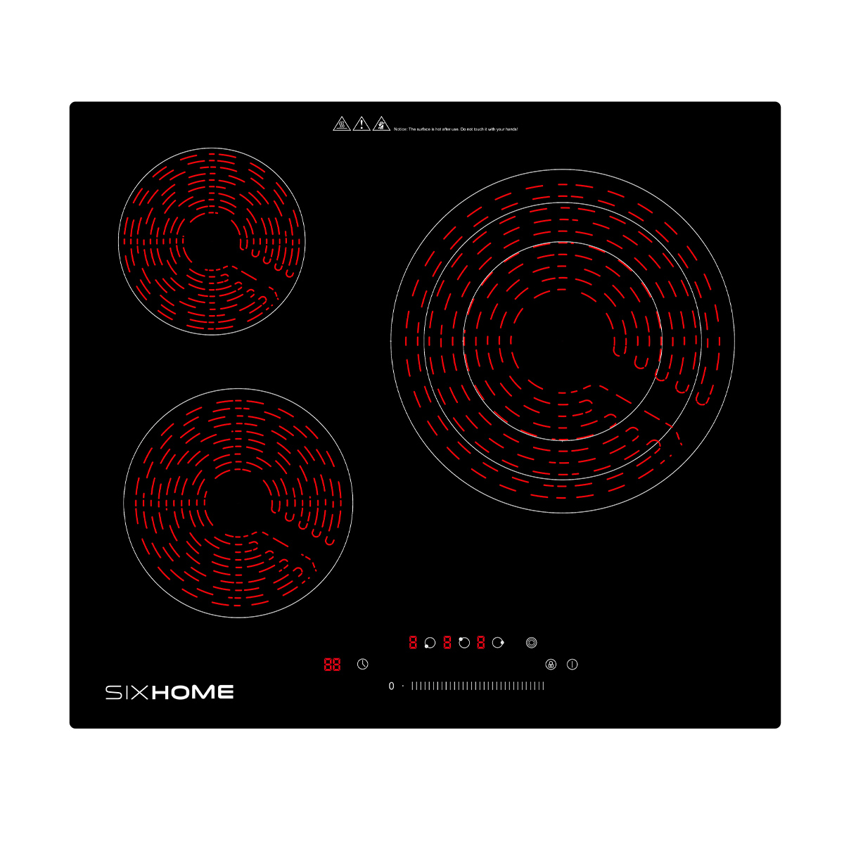 Placa vitrocerámica SIXHOME negra con control táctil, temporizador y bloqueo infantil (30 cm / 60 cm)