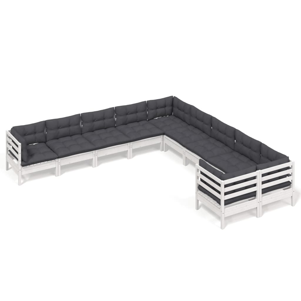 vidaXL Muebles de jardín 10 pzas y cojines blanco madera de pino