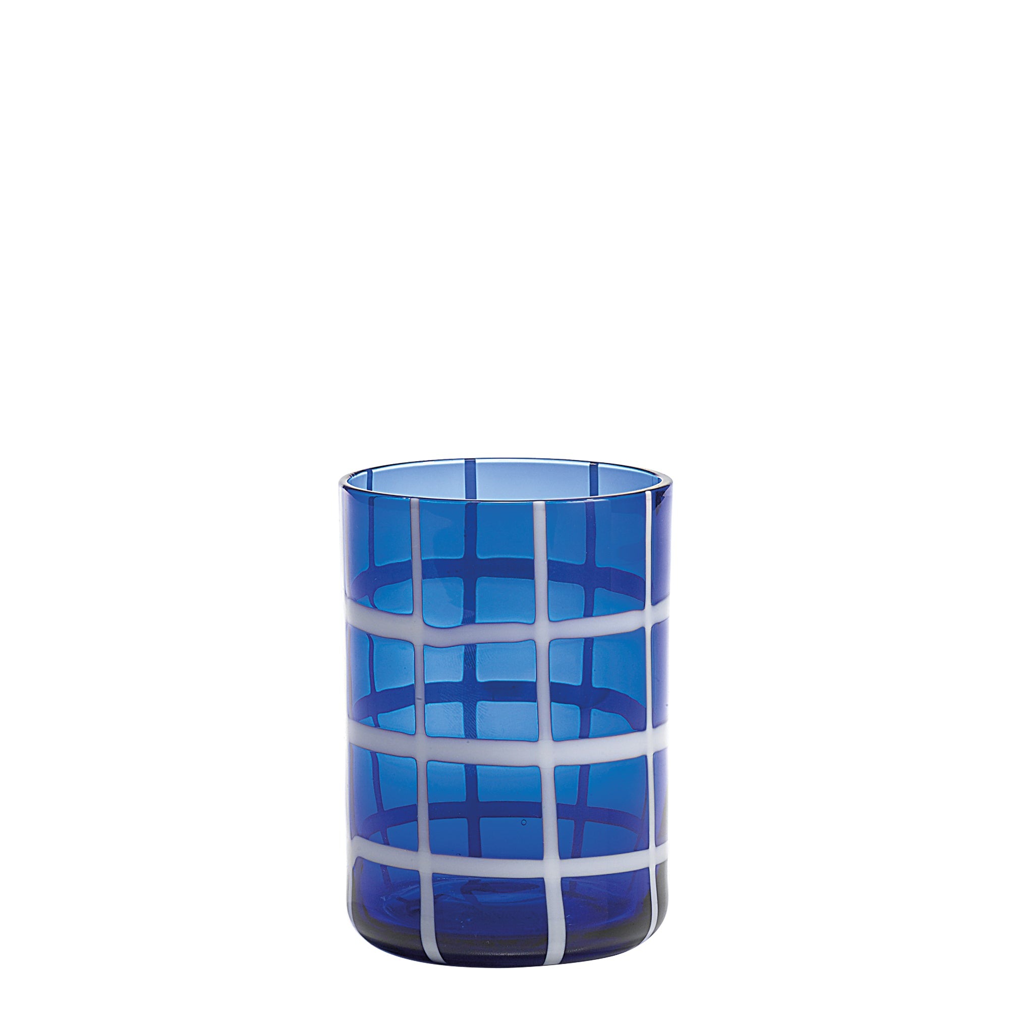 Zafferano Twiddle - Juego de 6 vasos de vidrio soplado azul, 35 cl - Vasos artesanales con decoración blanca, aptos para lavavajillas