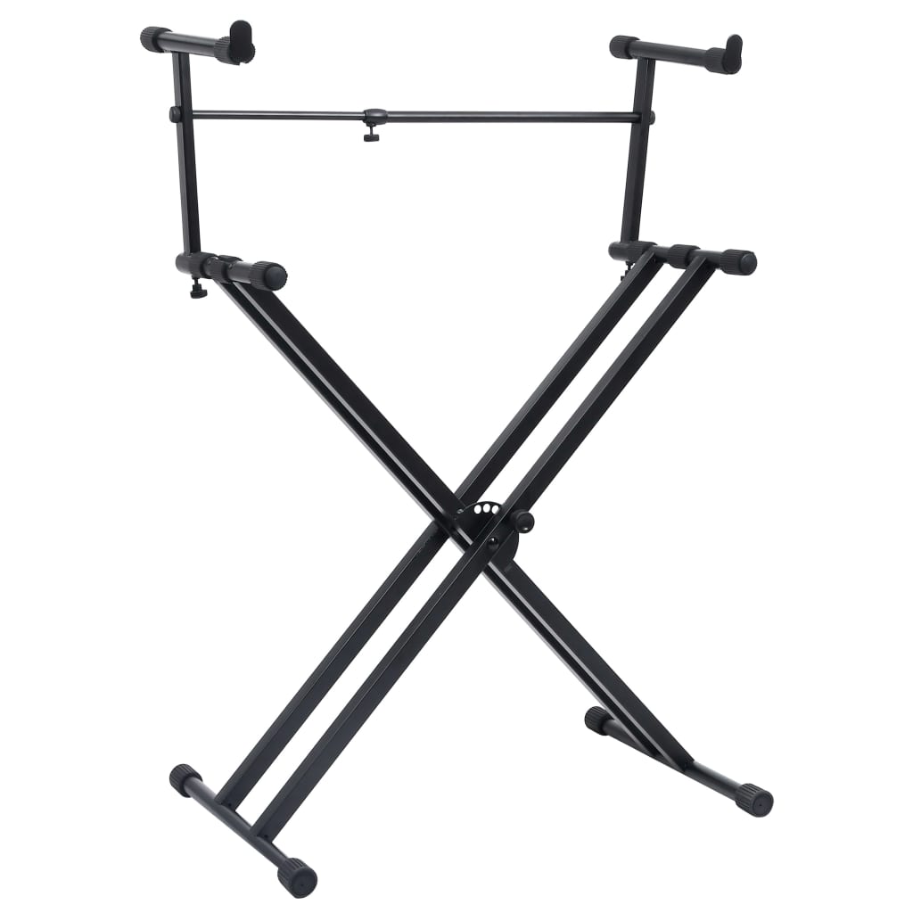 vidaXL Soporte de teclado de doble refuerzo en X negro