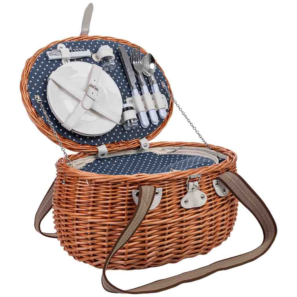 Wonderlust Deco - Cesta de picnic 2 servicios marrón y azul 40x28x22 cm Azul marino 40x28x22h cm