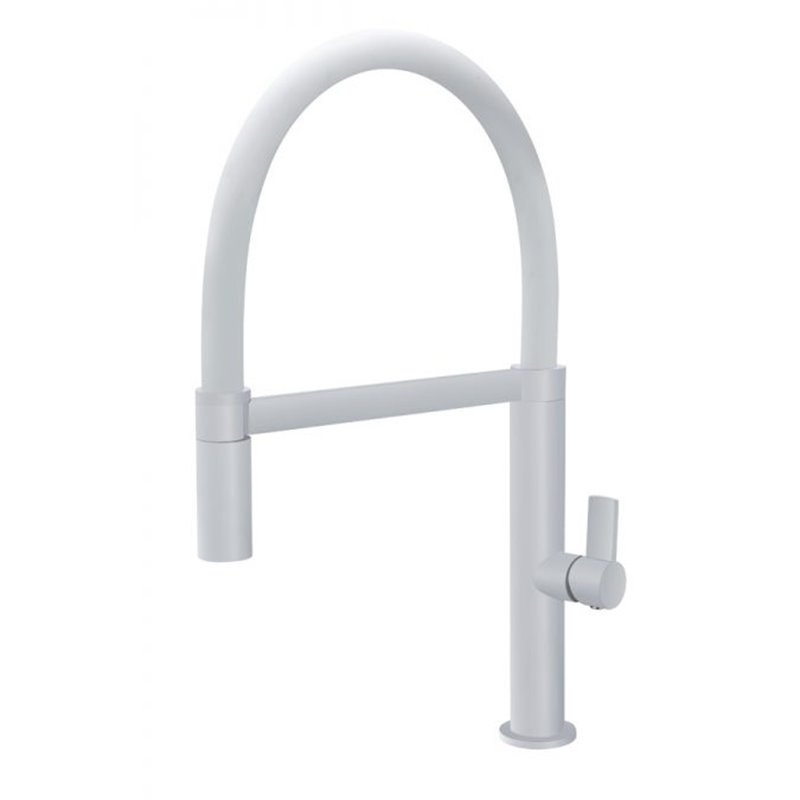 Imex Laos GCE014 grifo de cocina monomando de caño alto fabricado en latón blanco mate